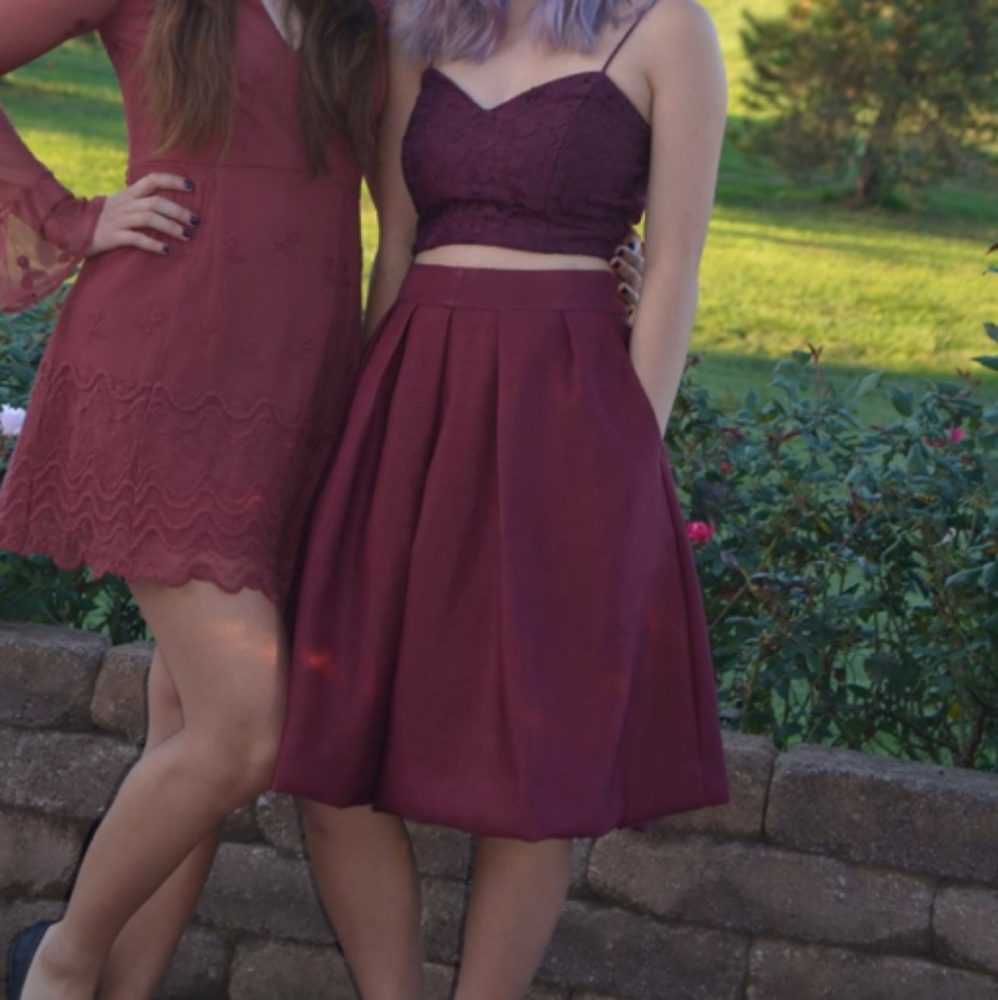 Burgundy Midi Skirt w/ Pockets